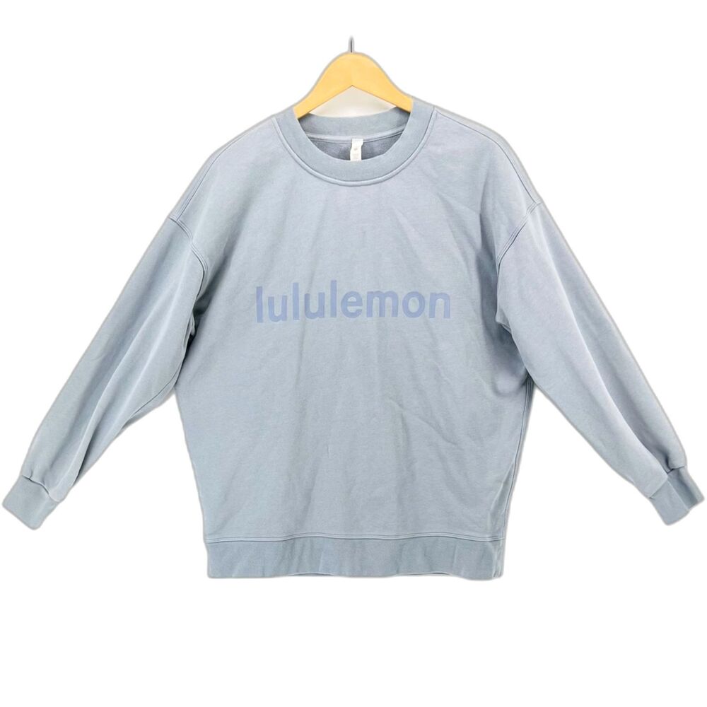 Lululemon Light Blue Embroidered Logo Crewneck Sweatshirt Womens Sz 6 Oversized